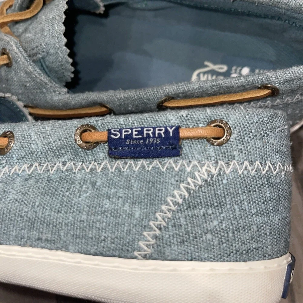 Paul Sperry Chambray Teal Blue Casual Boat Shoes Women's Size 8 M